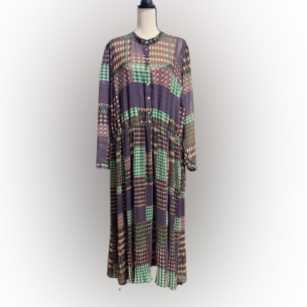 ModCloth 4X Boho Patchwork Midi Maxi Dress Abalone Buttons Plus Size Slip Lining